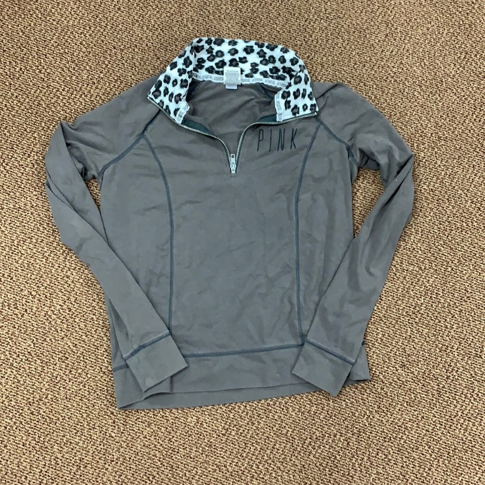 VS PINK gray leopard print quarter zip